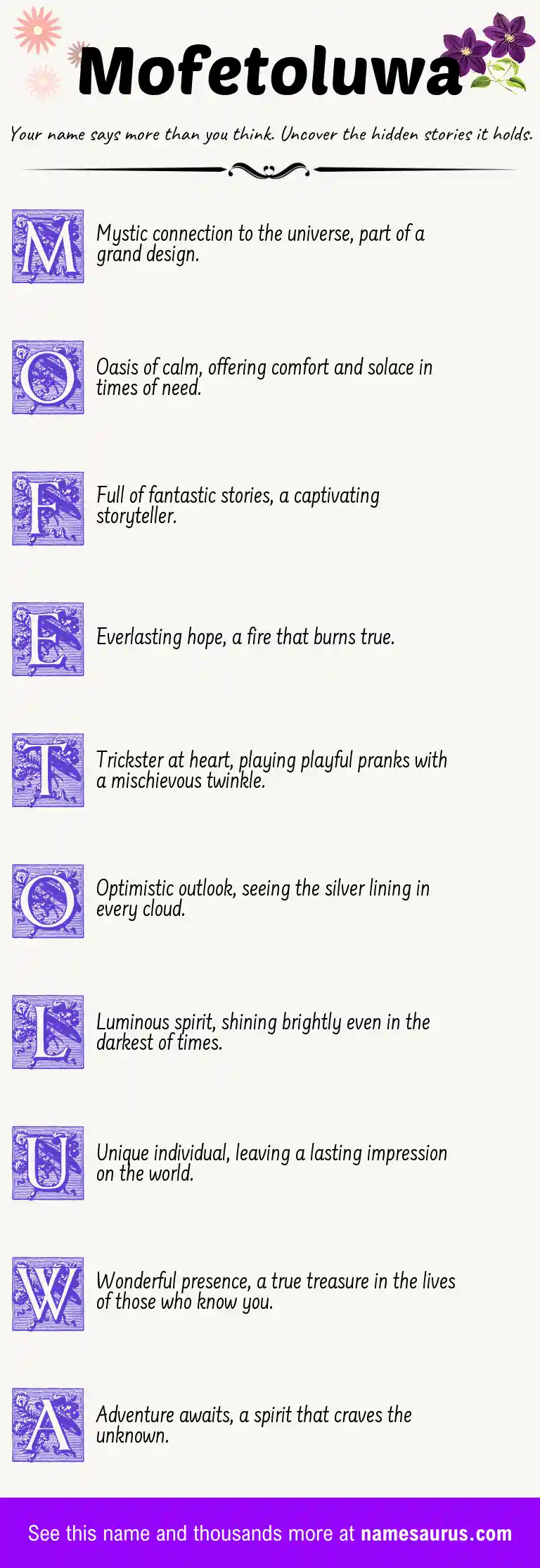 Acrostic poem about Mofetoluwa.