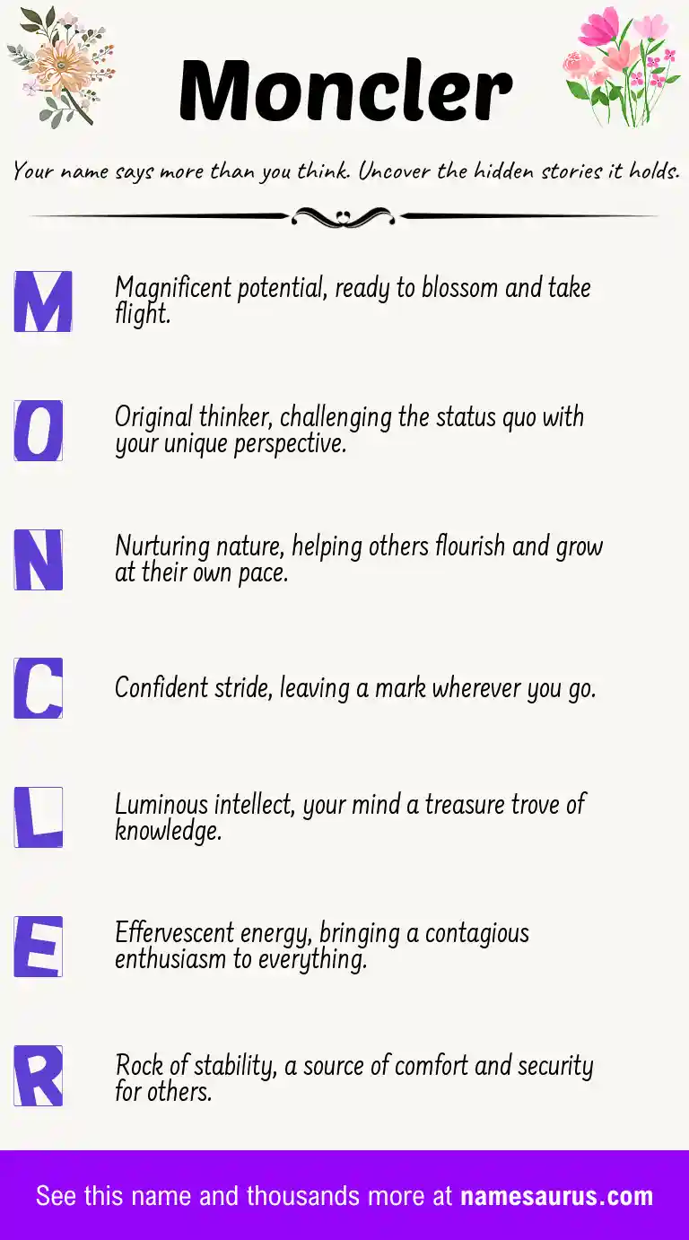 Acrostic poem about Moncler.