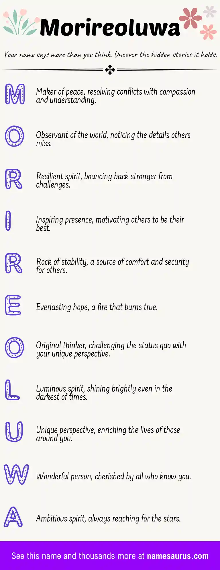 Acrostic poem about Morireoluwa.