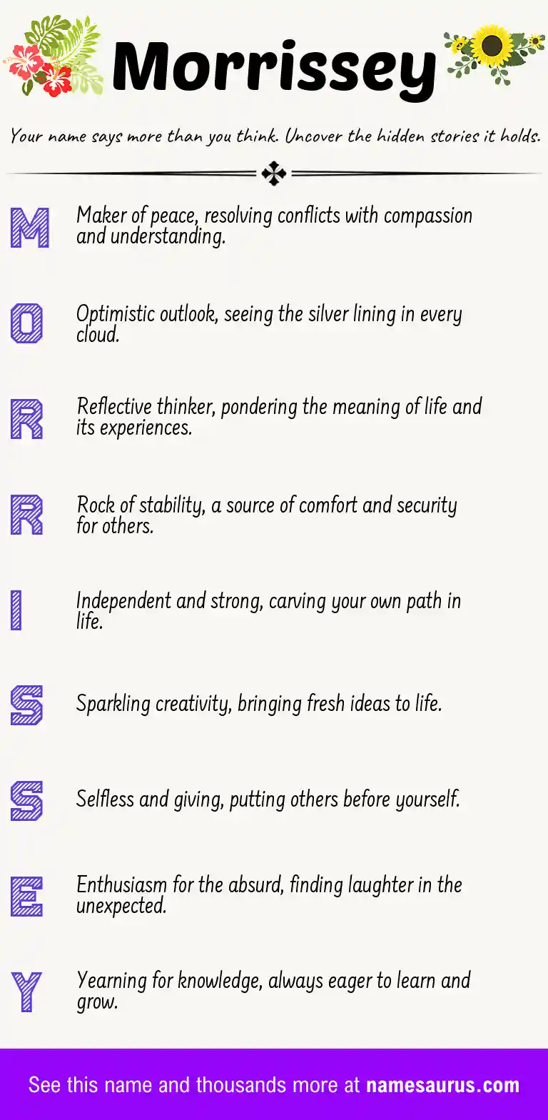 Acrostic poem about Morrissey.