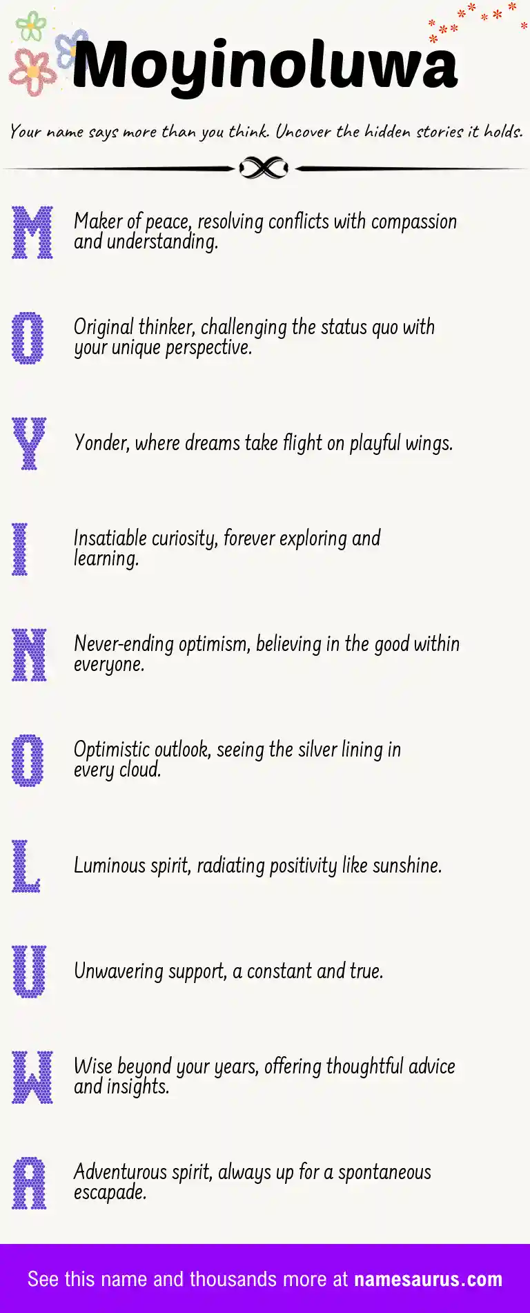 Acrostic poem about Moyinoluwa.