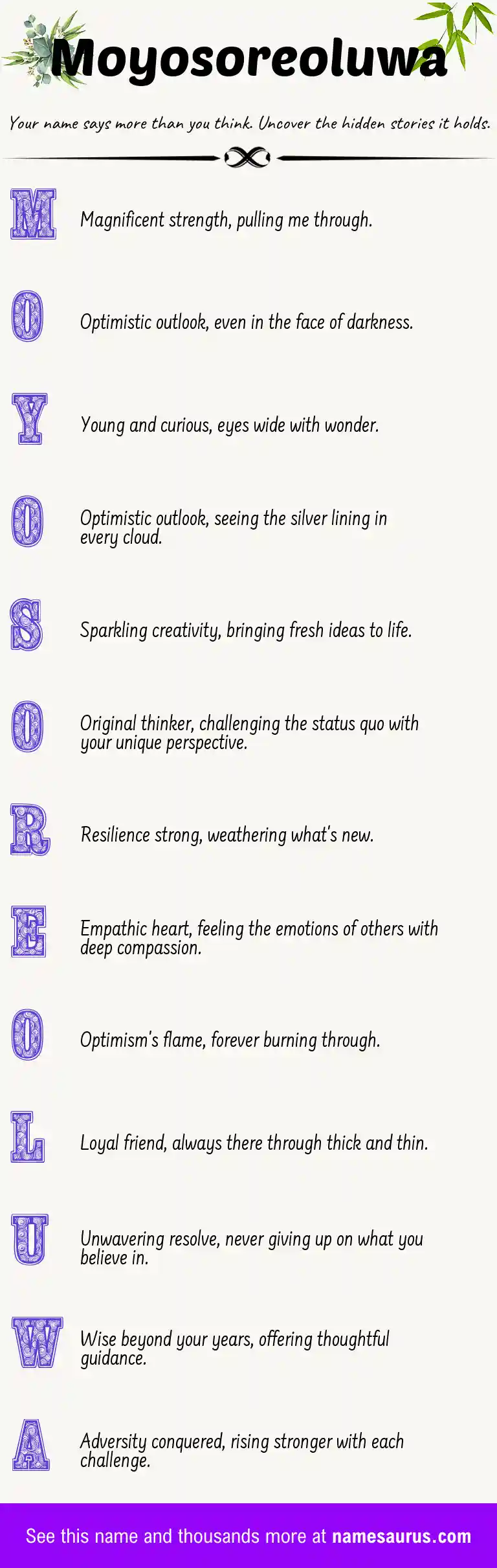 Acrostic poem about Moyosoreoluwa.