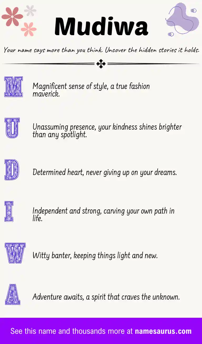 Acrostic poem about Mudiwa.