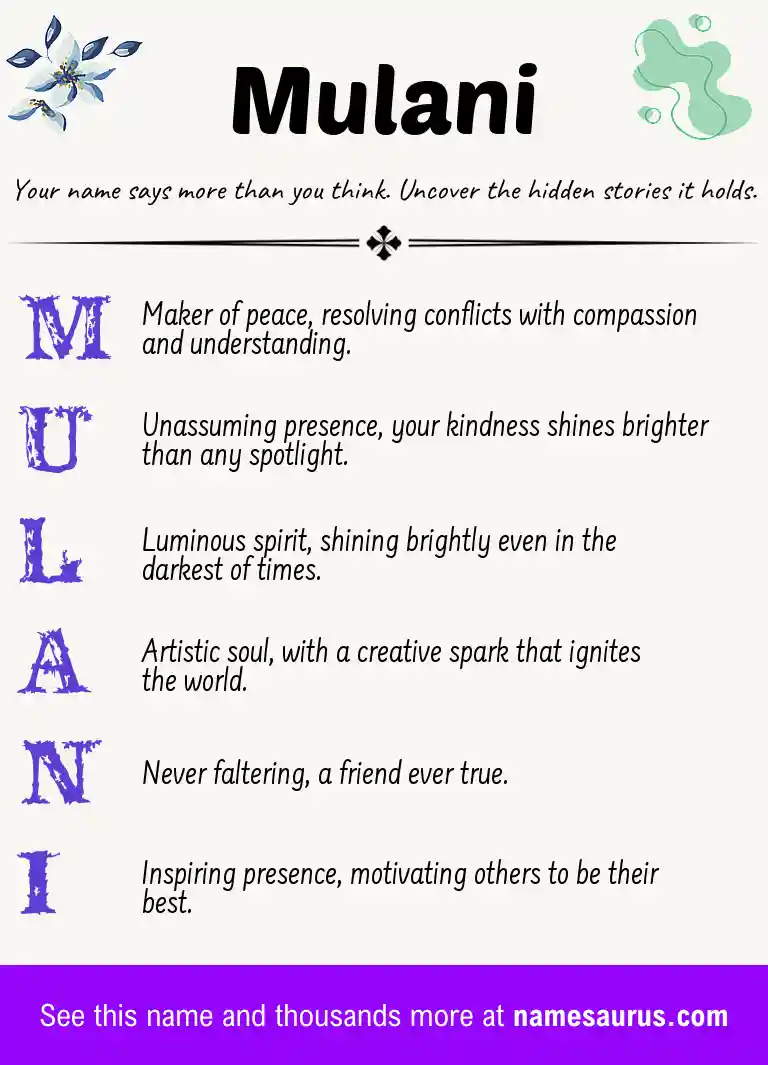 Acrostic poem about Mulani.