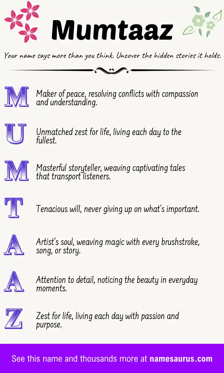 Acrostic poem about Mumtaaz.