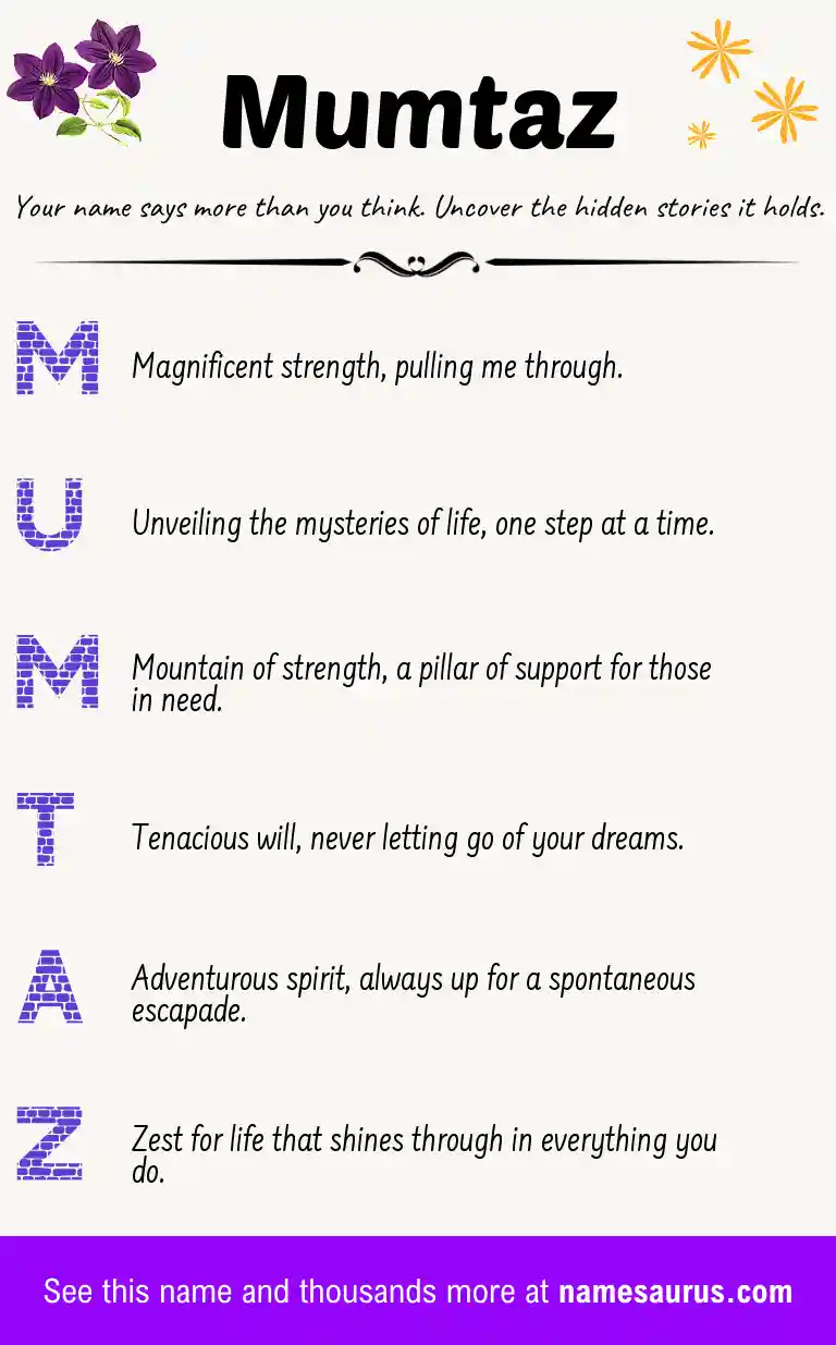 Acrostic poem about Mumtaz.
