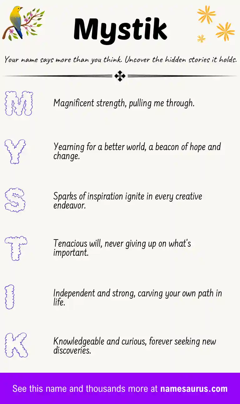 Acrostic poem about Mystik.