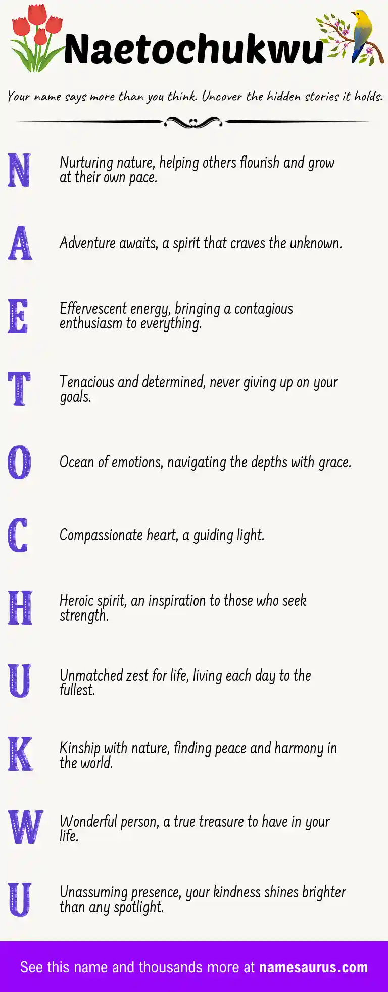 Acrostic poem about Naetochukwu.