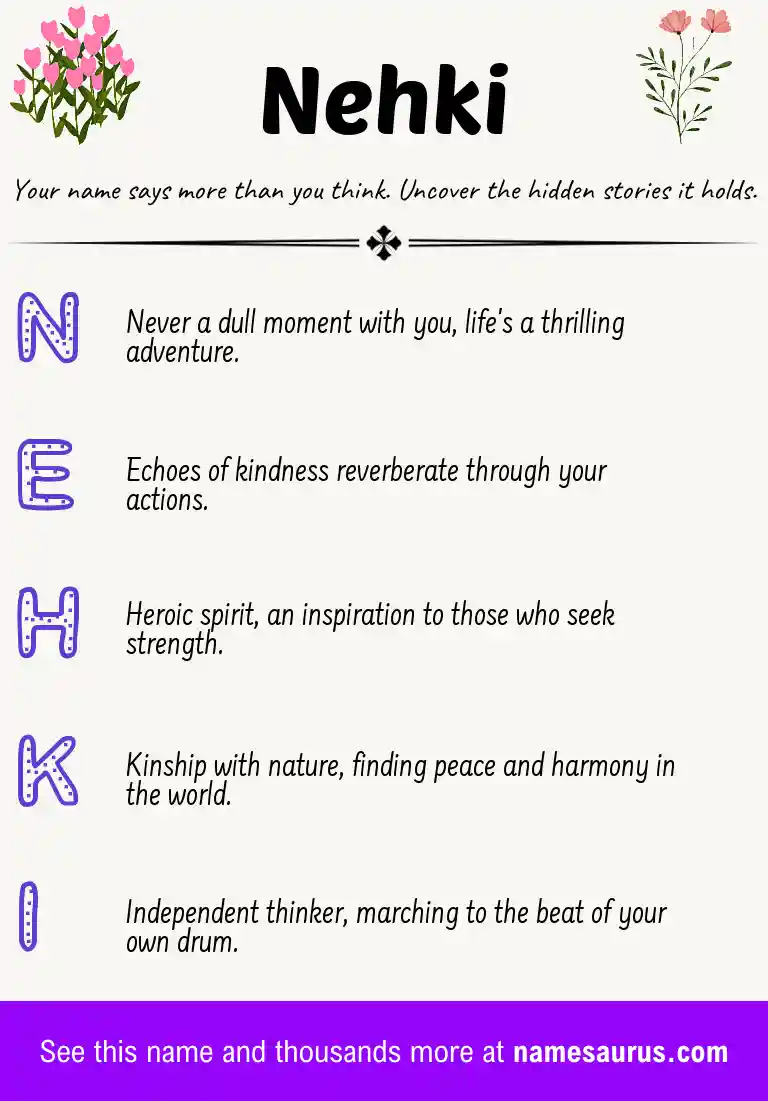 Acrostic poem about Nehki.