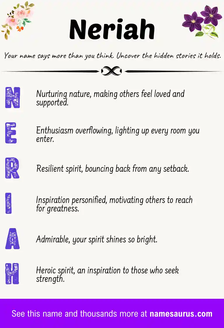 Acrostic poem about Neriah.