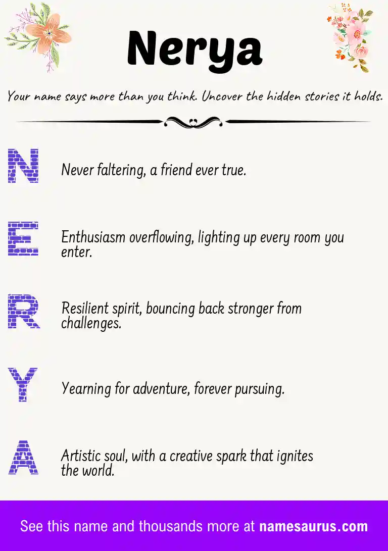 Acrostic poem about Nerya.