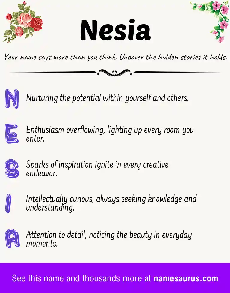 Acrostic poem about Nesia.