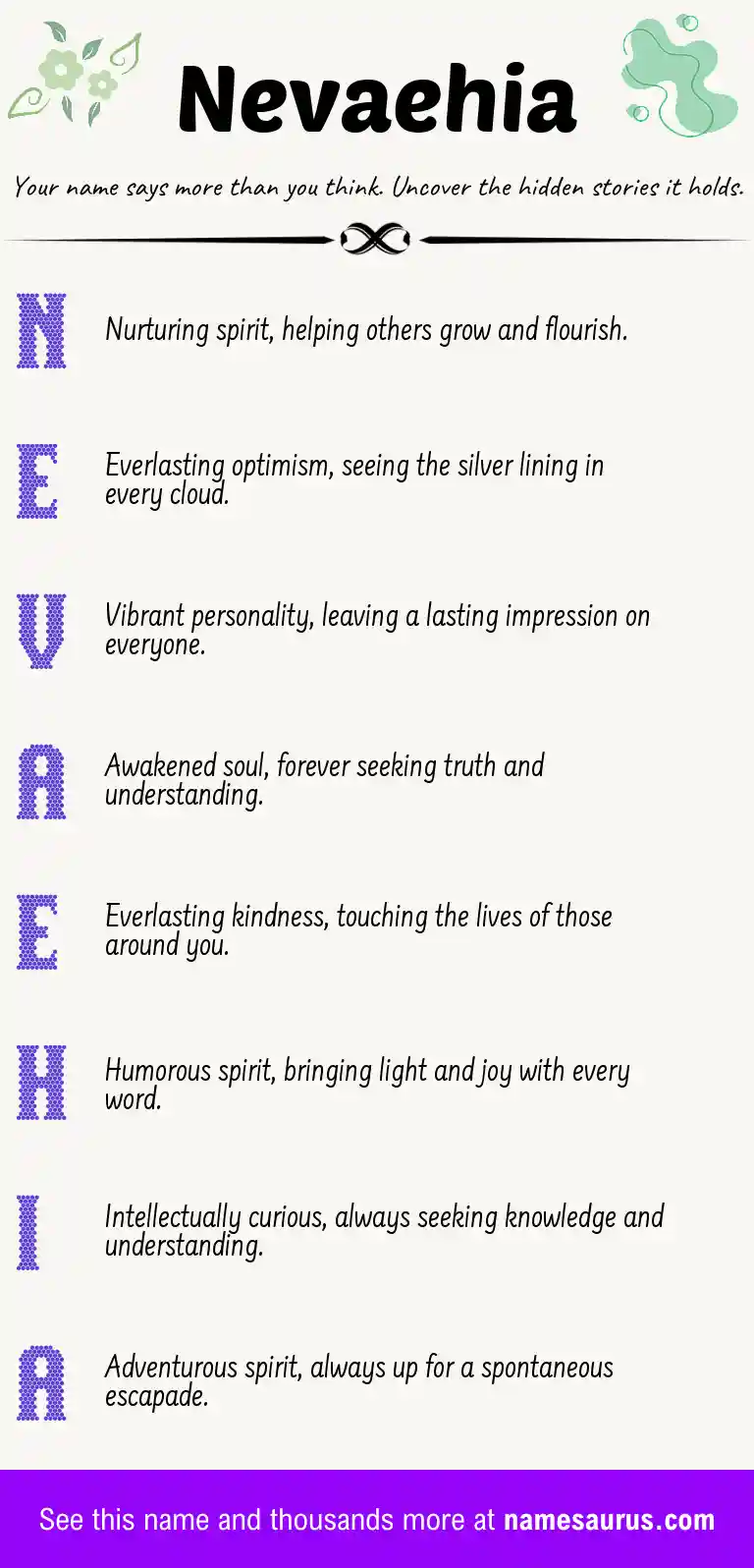 Acrostic poem about Nevaehia.