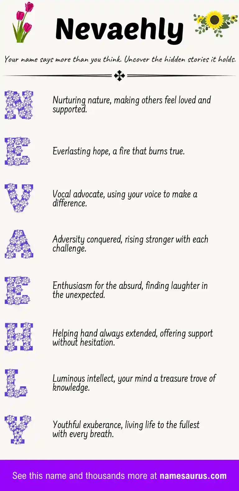Acrostic poem about Nevaehly.