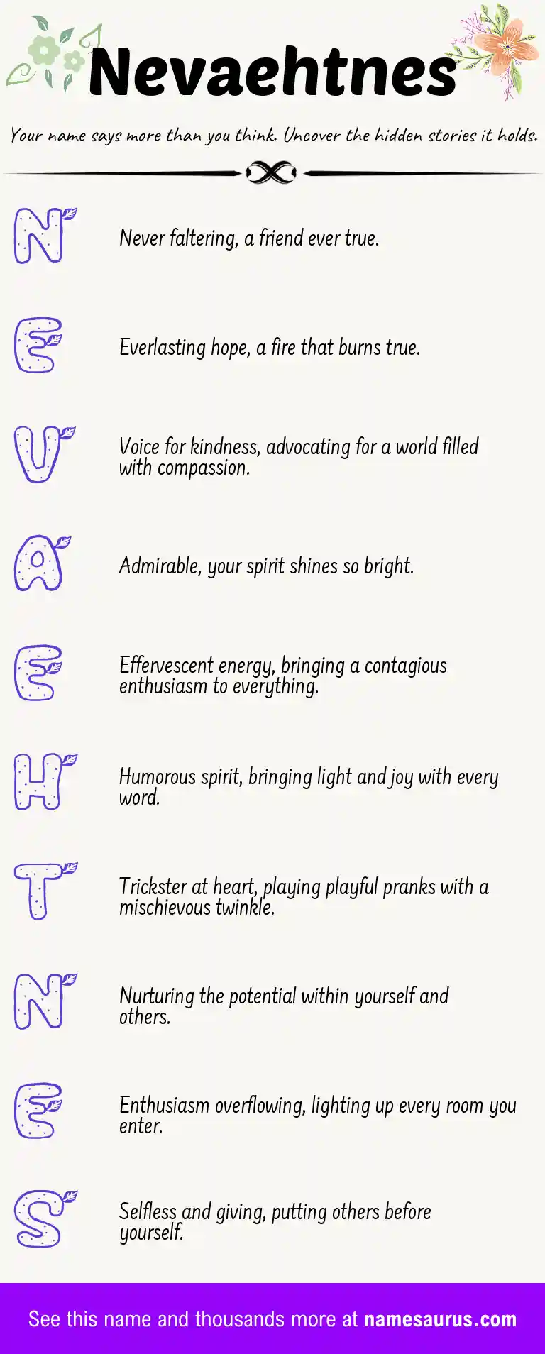Acrostic poem about Nevaehtnes.