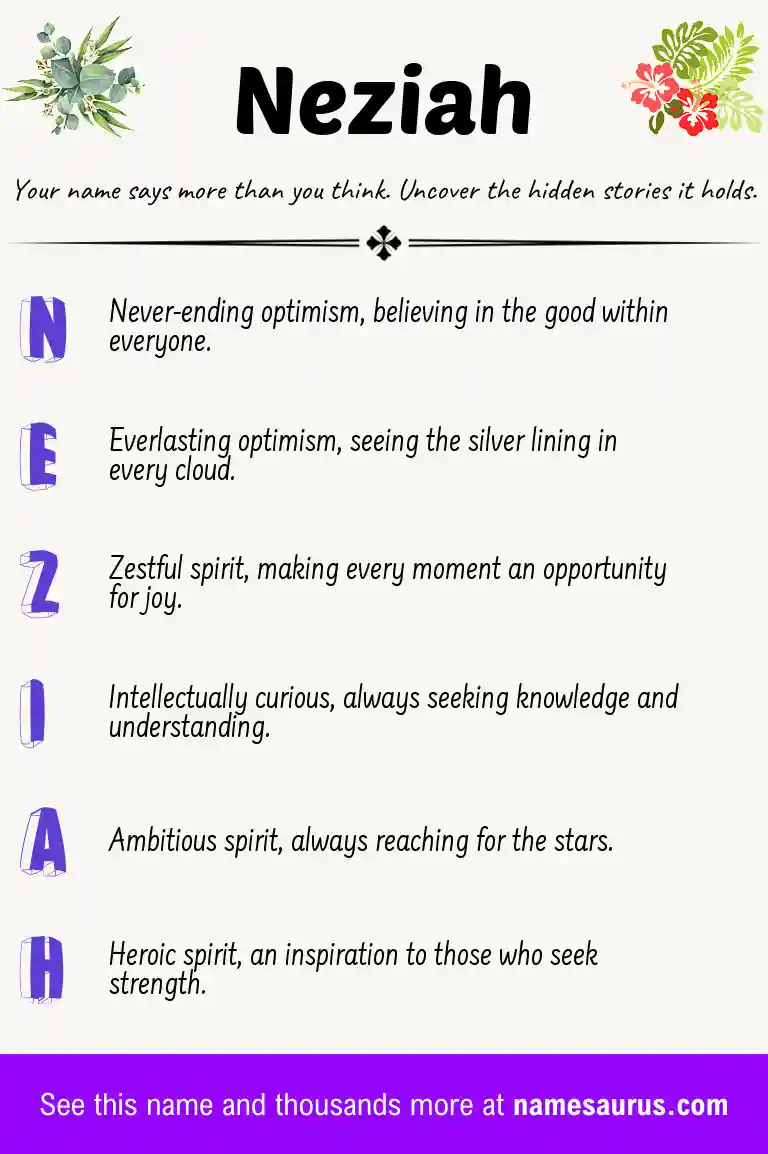 Acrostic poem about Neziah.