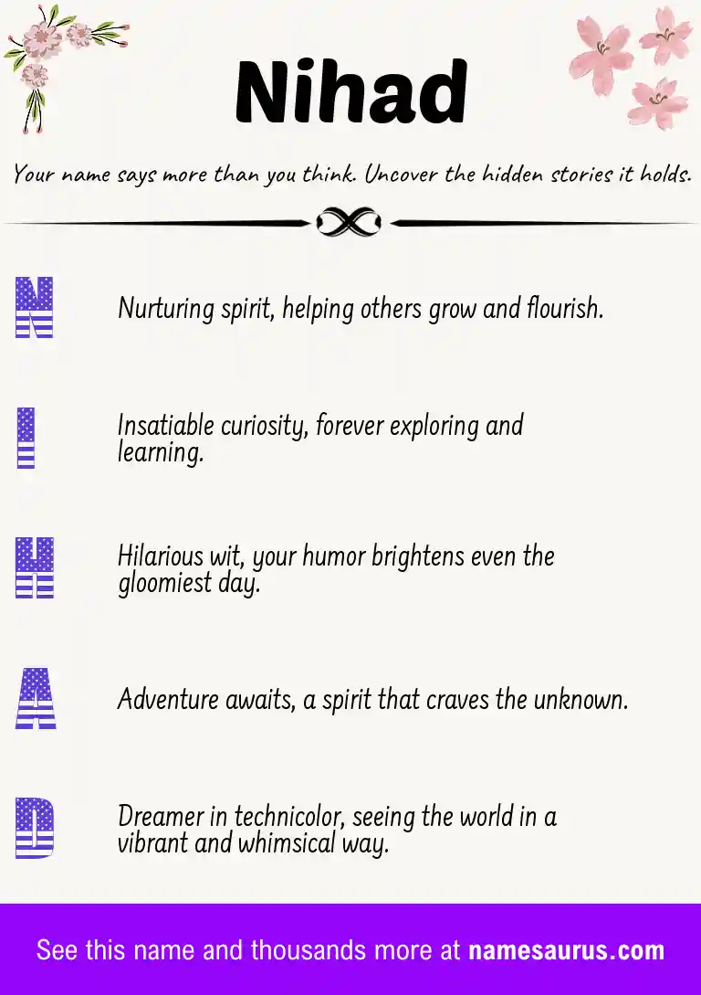 Acrostic poem about Nihad.