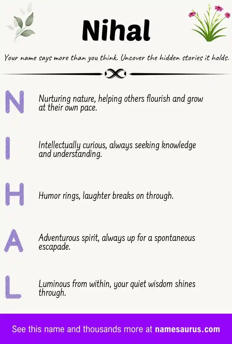 Acrostic poem about Nihal.