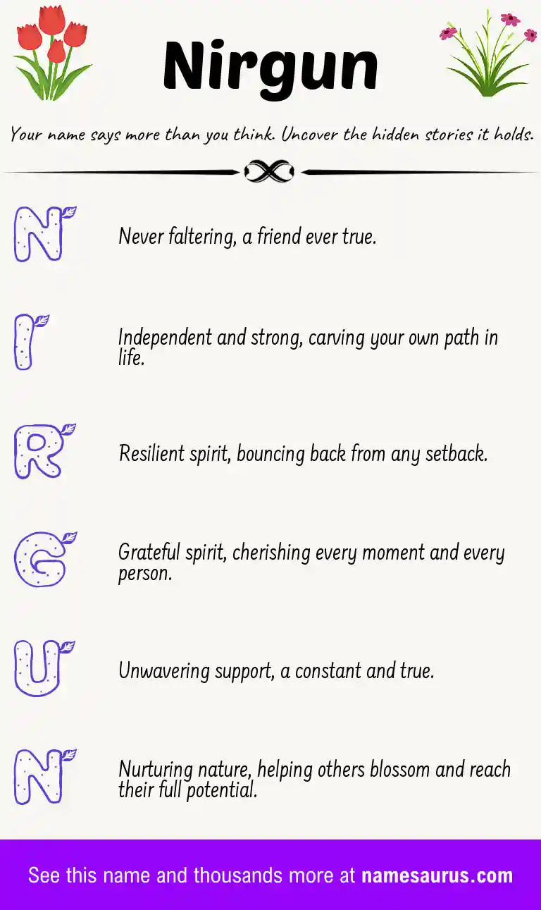 Acrostic poem about Nirgun.