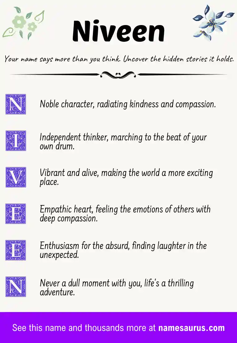 Acrostic poem about Niveen.