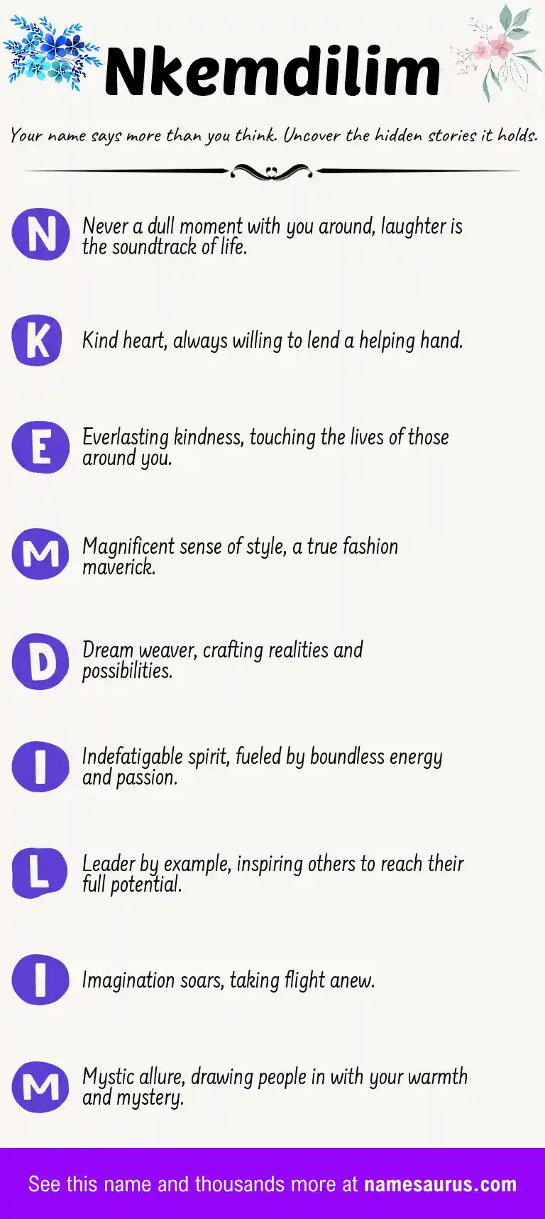 Acrostic poem about Nkemdilim.