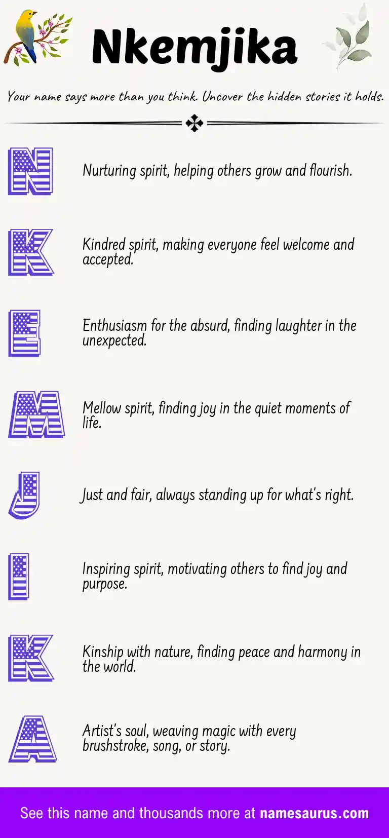 Acrostic poem about Nkemjika.