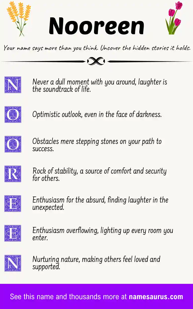 Acrostic poem about Nooreen.