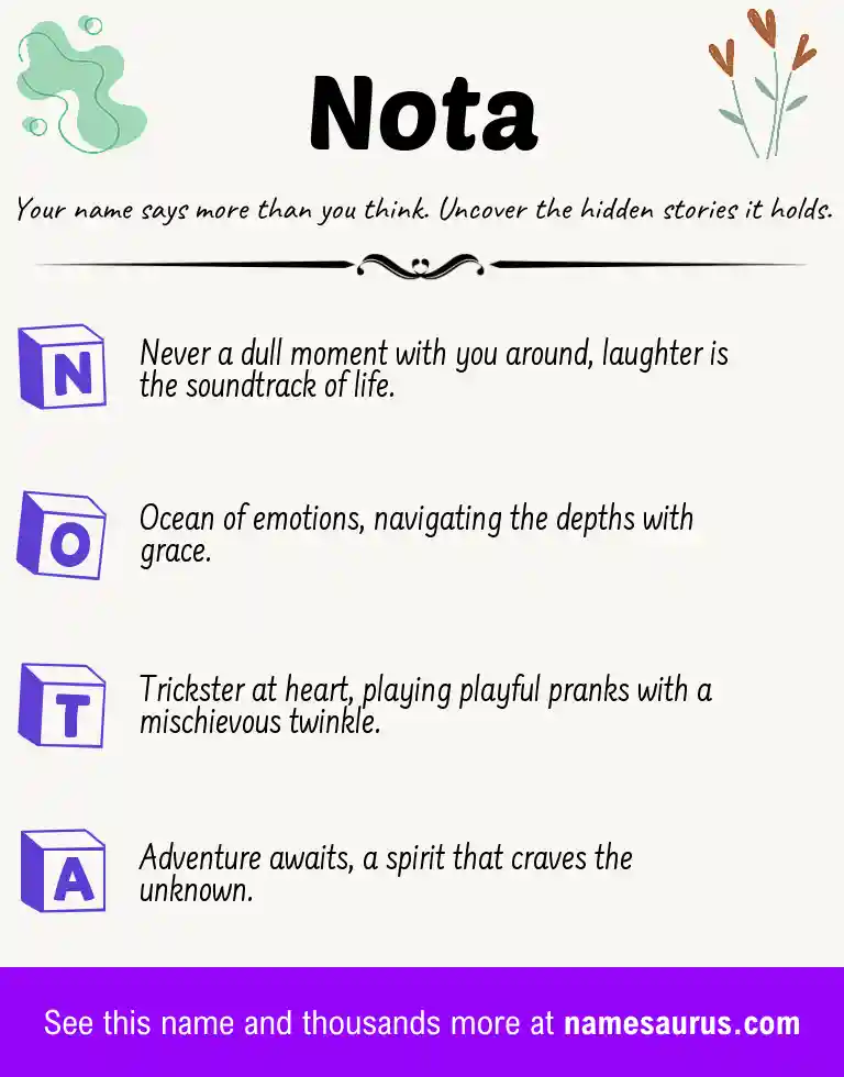 Acrostic poem about Nota.