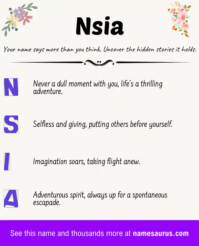 Acrostic poem about Nsia.