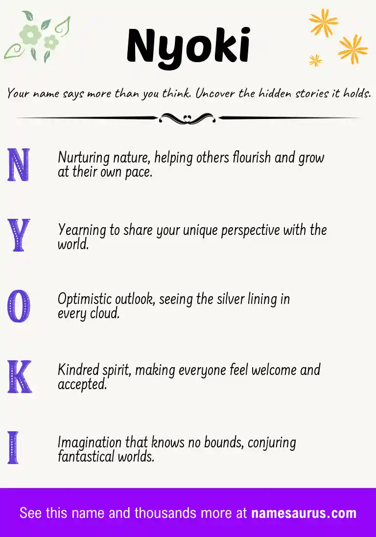 Acrostic poem about Nyoki.