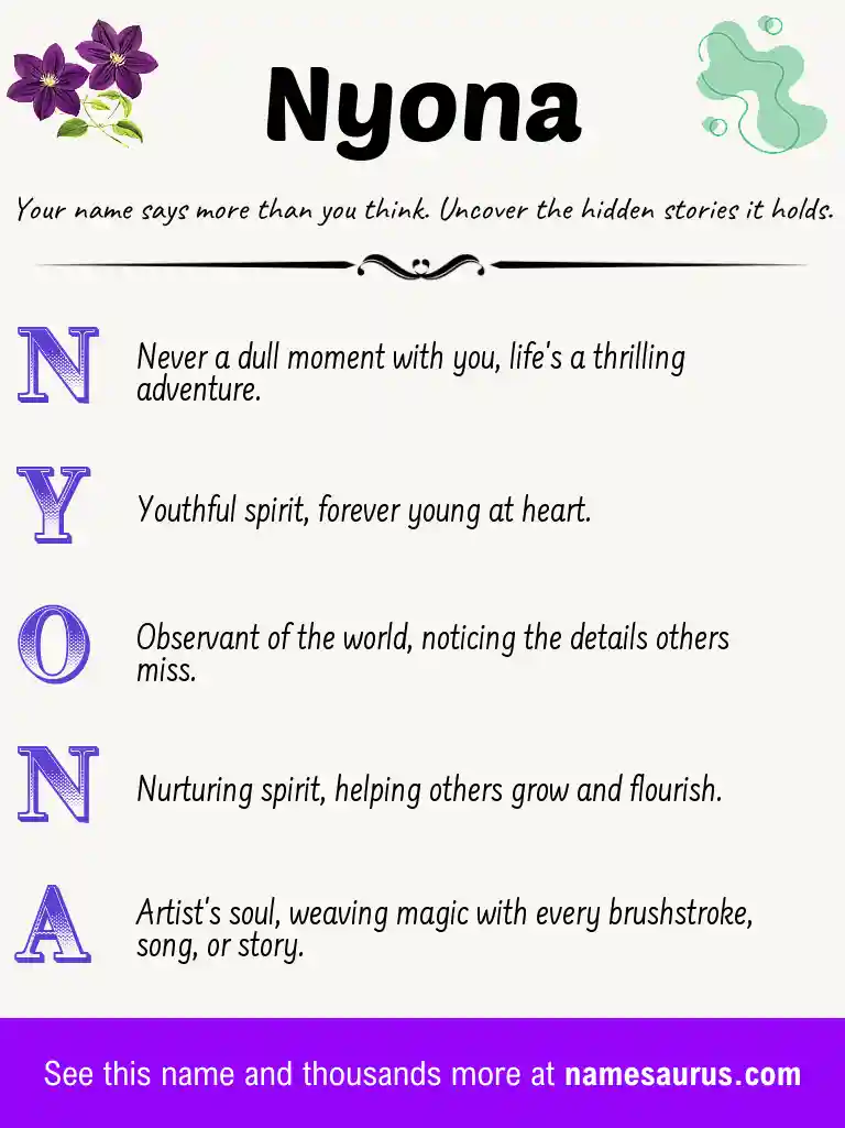 Acrostic poem about Nyona.