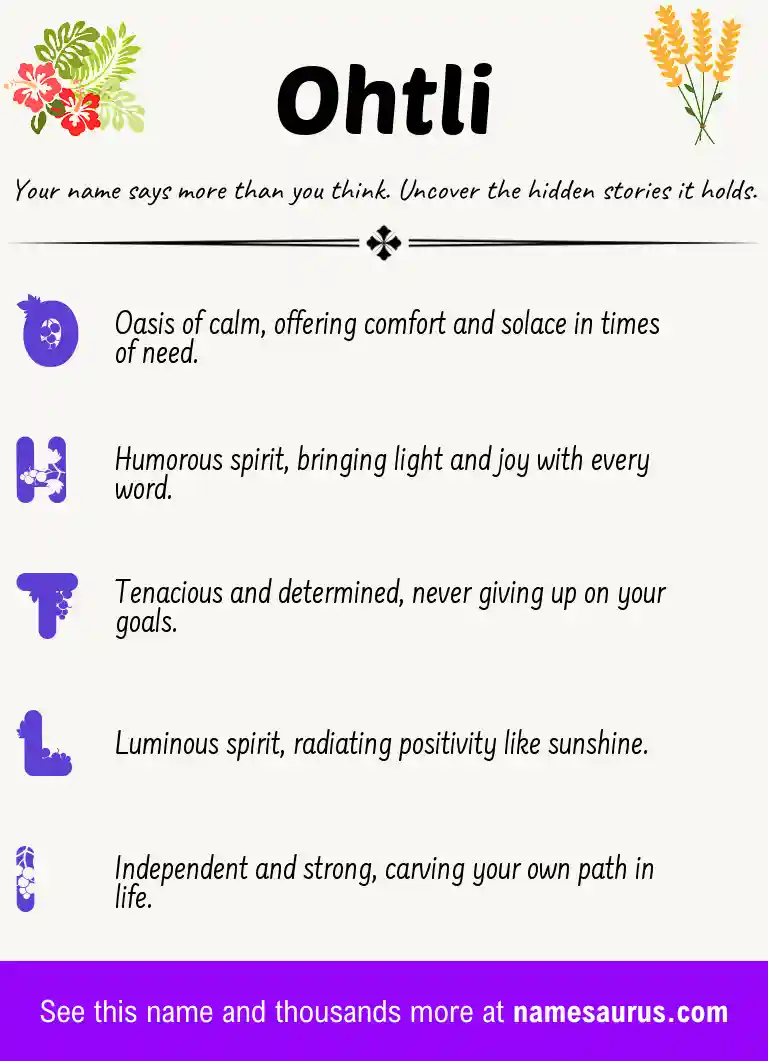 Acrostic poem about Ohtli.
