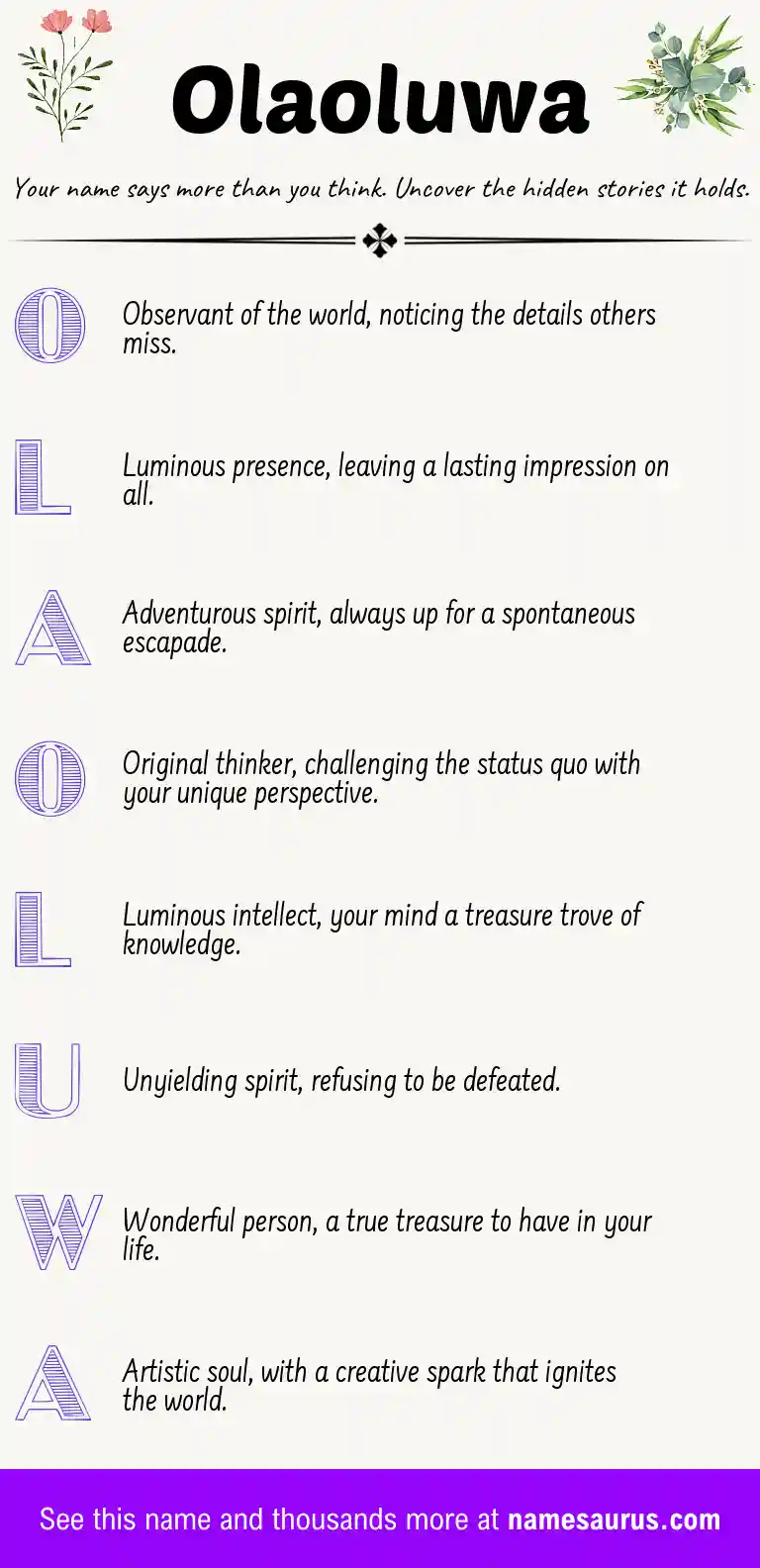 Acrostic poem about Olaoluwa.