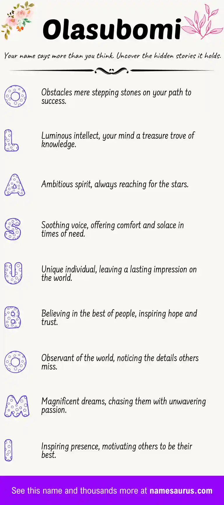 Acrostic poem about Olasubomi.