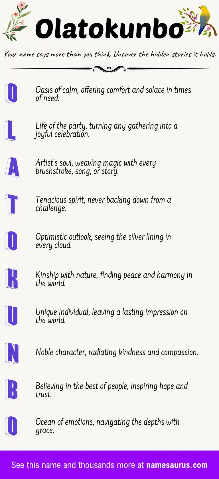 Acrostic poem about Olatokunbo.