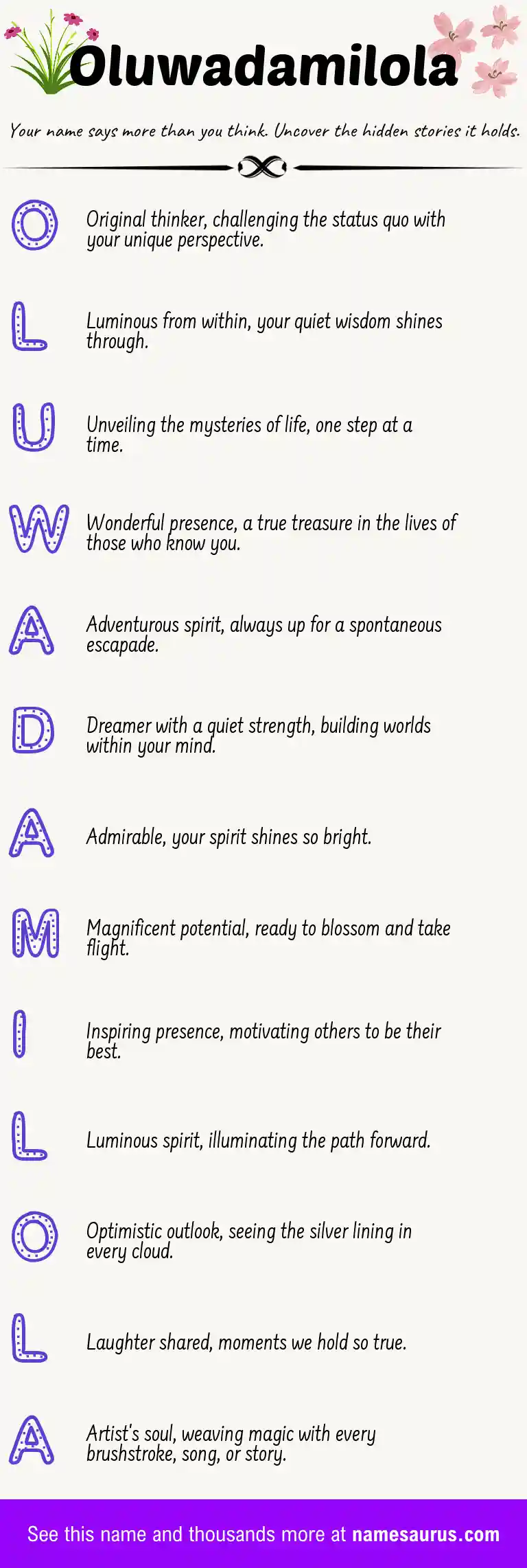 Acrostic poem about Oluwadamilola.
