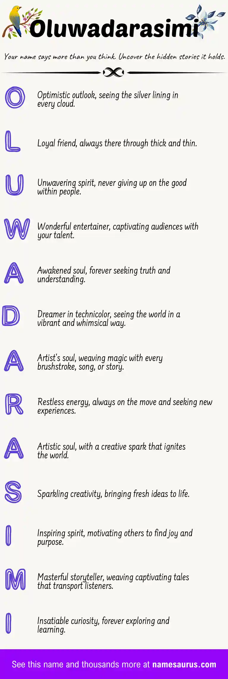 Acrostic poem about Oluwadarasimi.