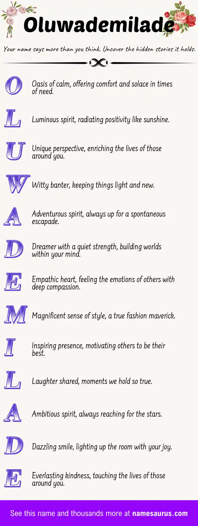 Acrostic poem about Oluwademilade.