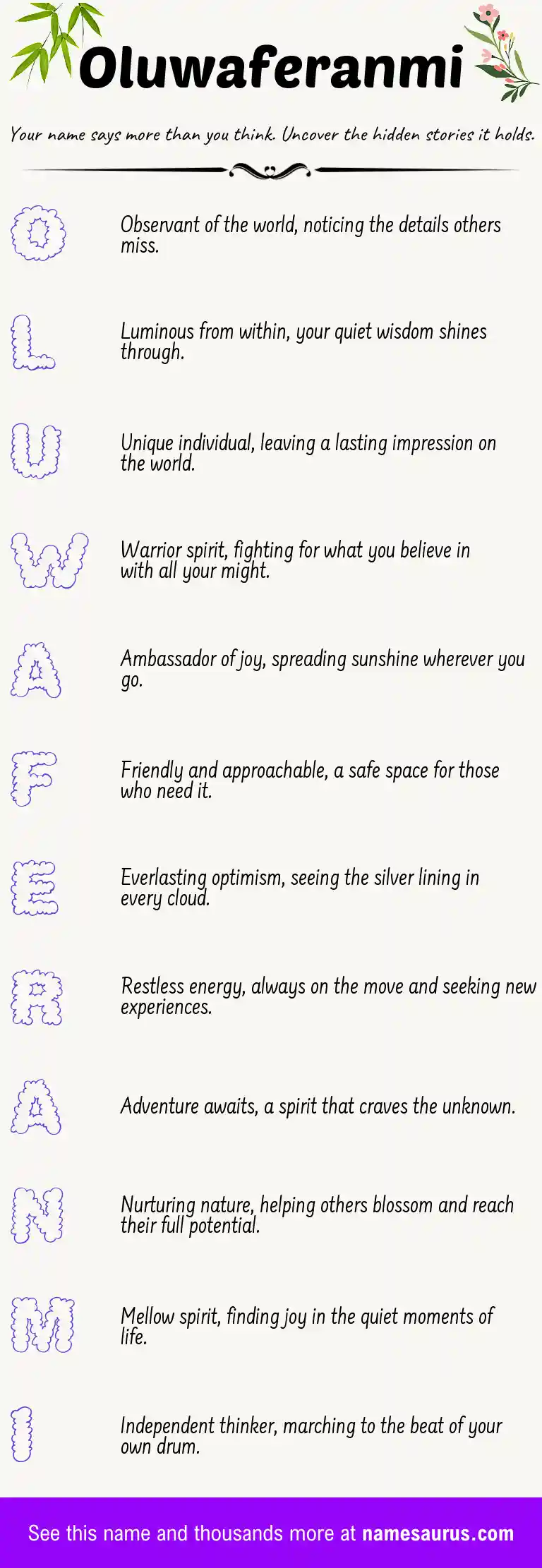 Acrostic poem about Oluwaferanmi.