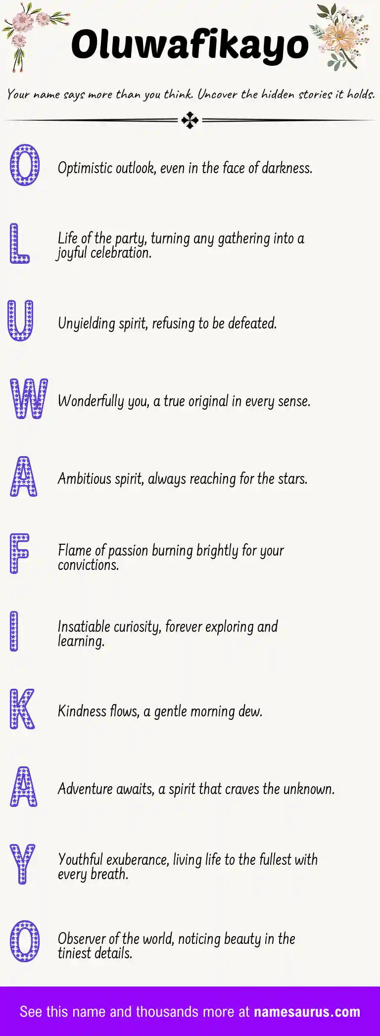 Acrostic poem about Oluwafikayo.