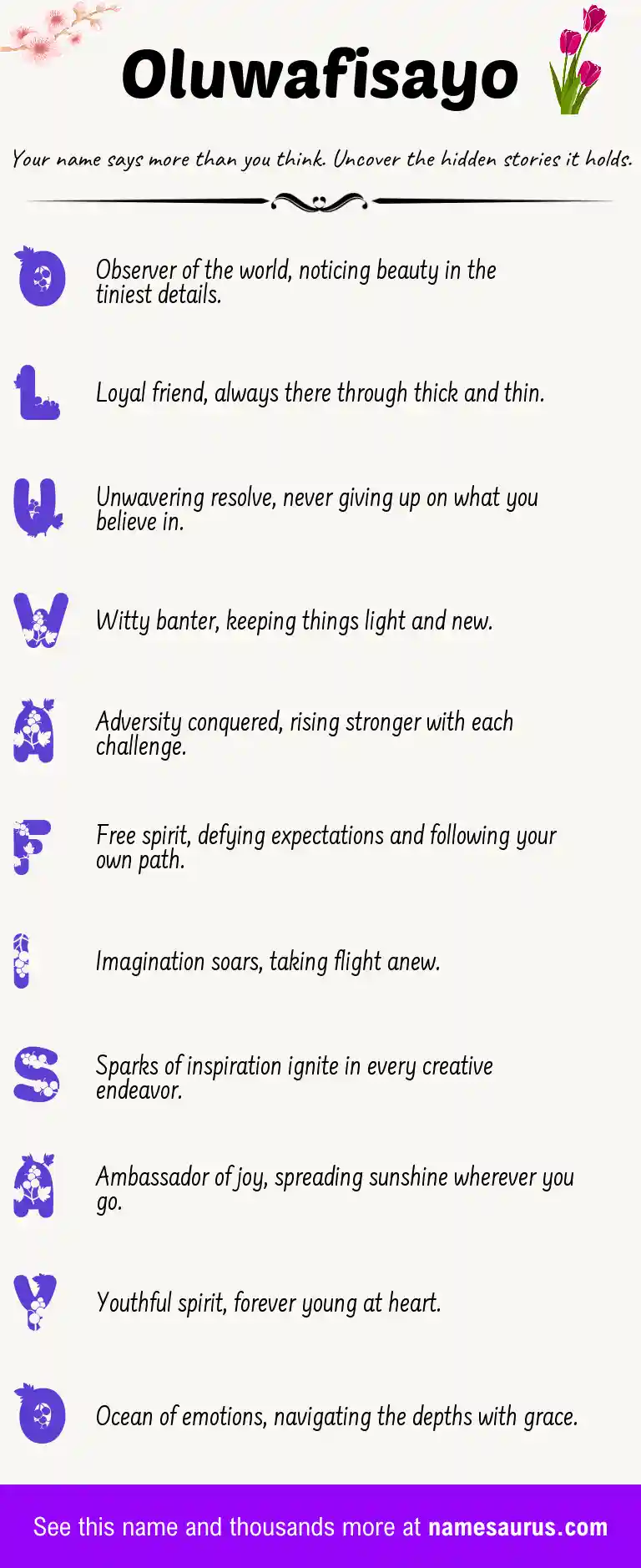 Acrostic poem about Oluwafisayo.