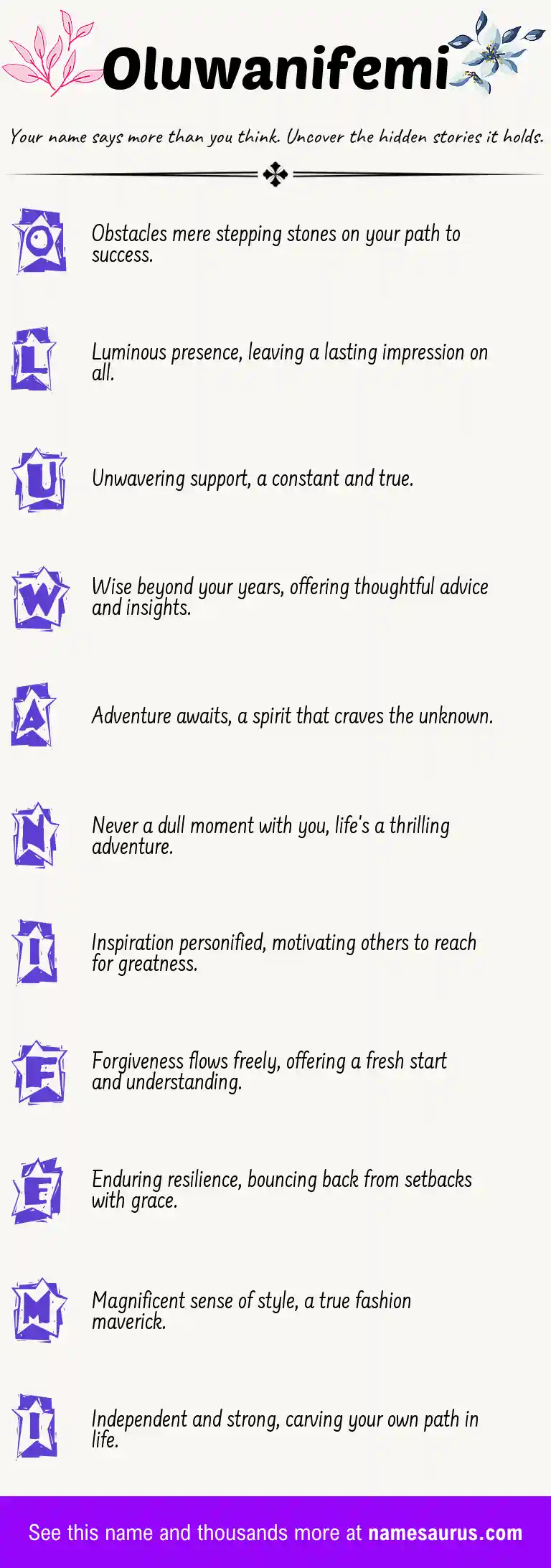 Acrostic poem about Oluwanifemi.