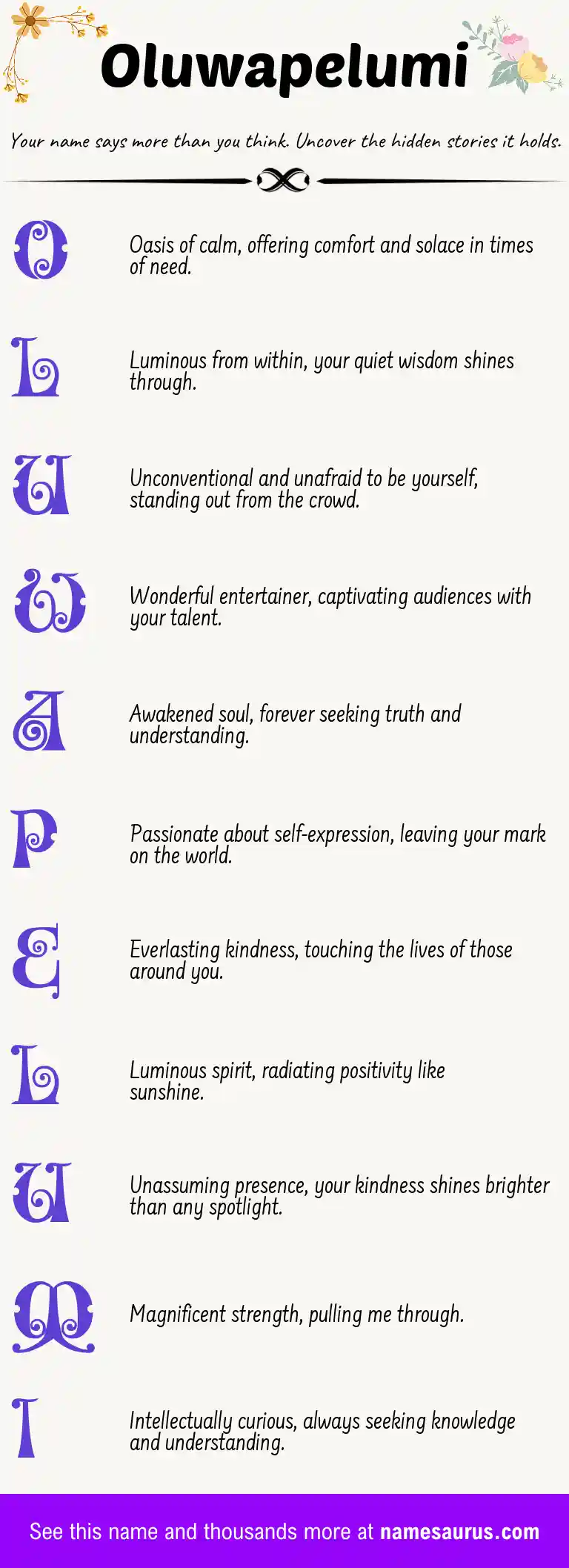 Acrostic poem about Oluwapelumi.