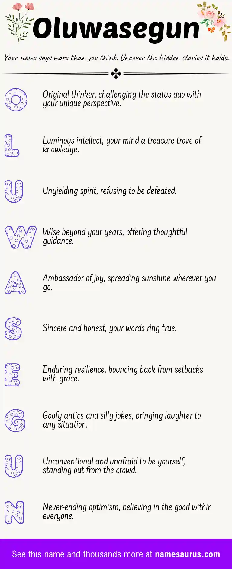 Acrostic poem about Oluwasegun.