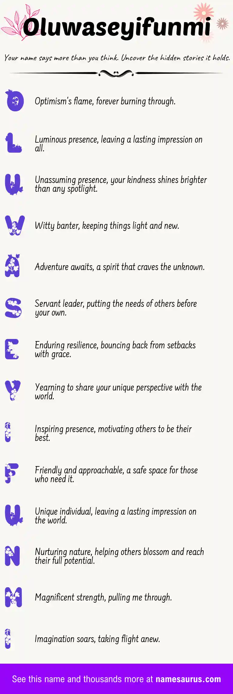 Acrostic poem about Oluwaseyifunmi.
