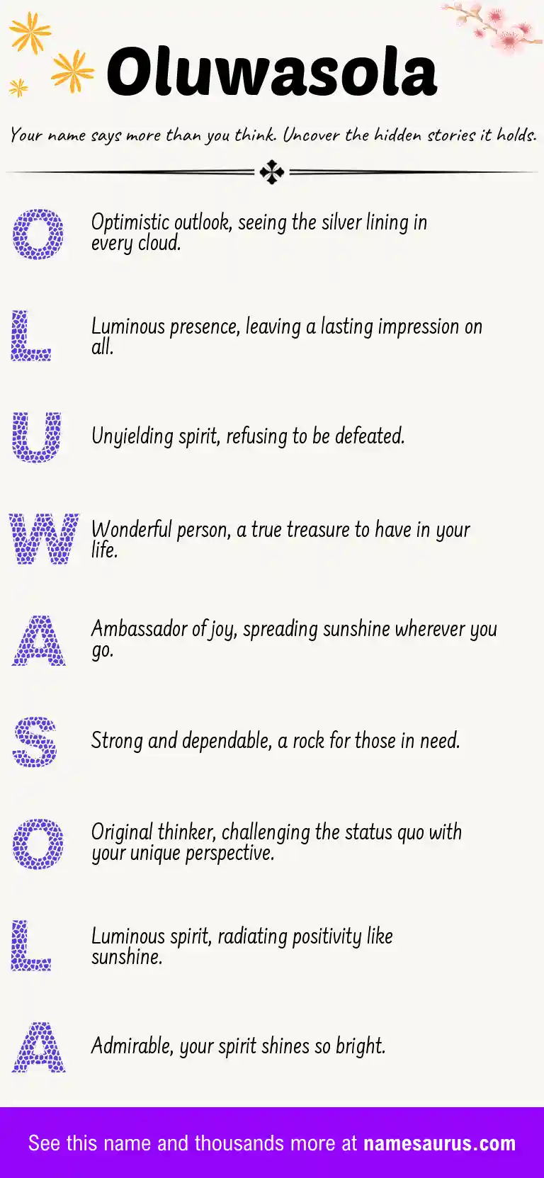 Acrostic poem about Oluwasola.