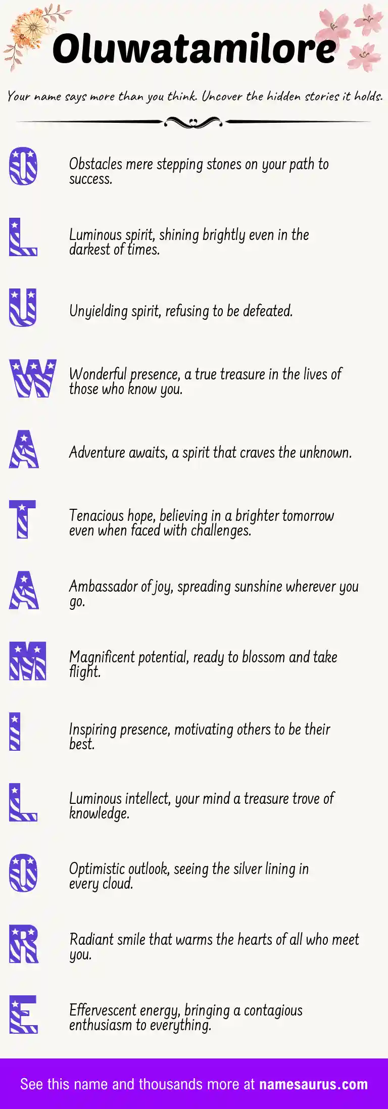 Acrostic poem about Oluwatamilore.