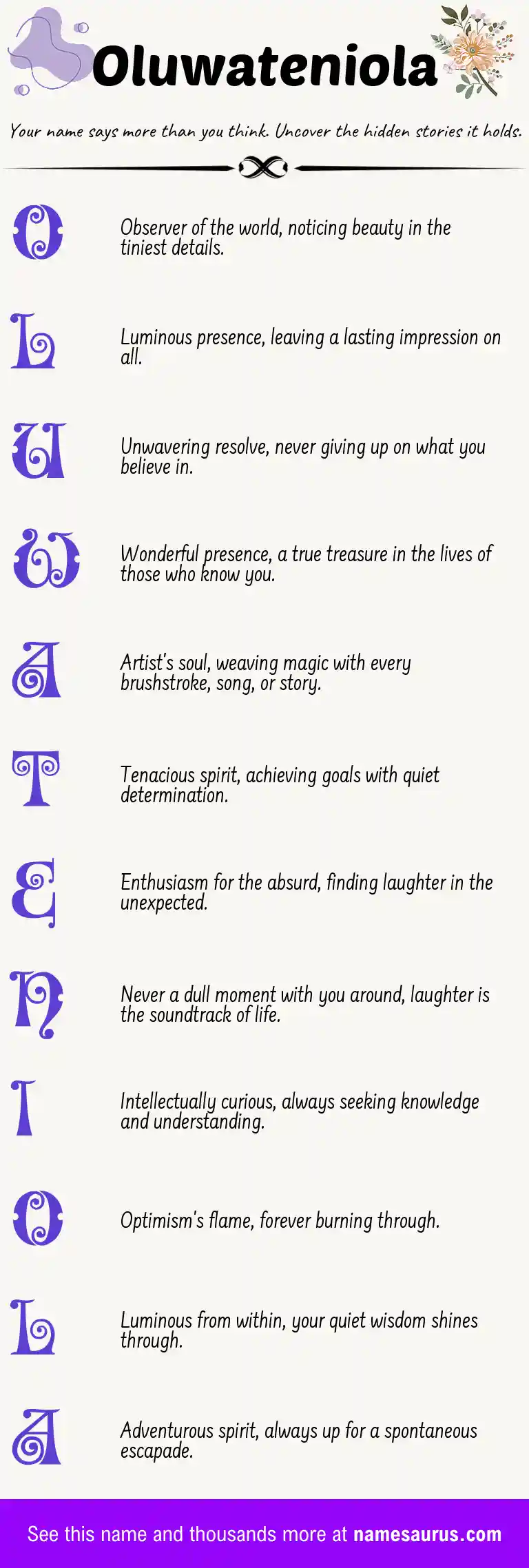 Acrostic poem about Oluwateniola.