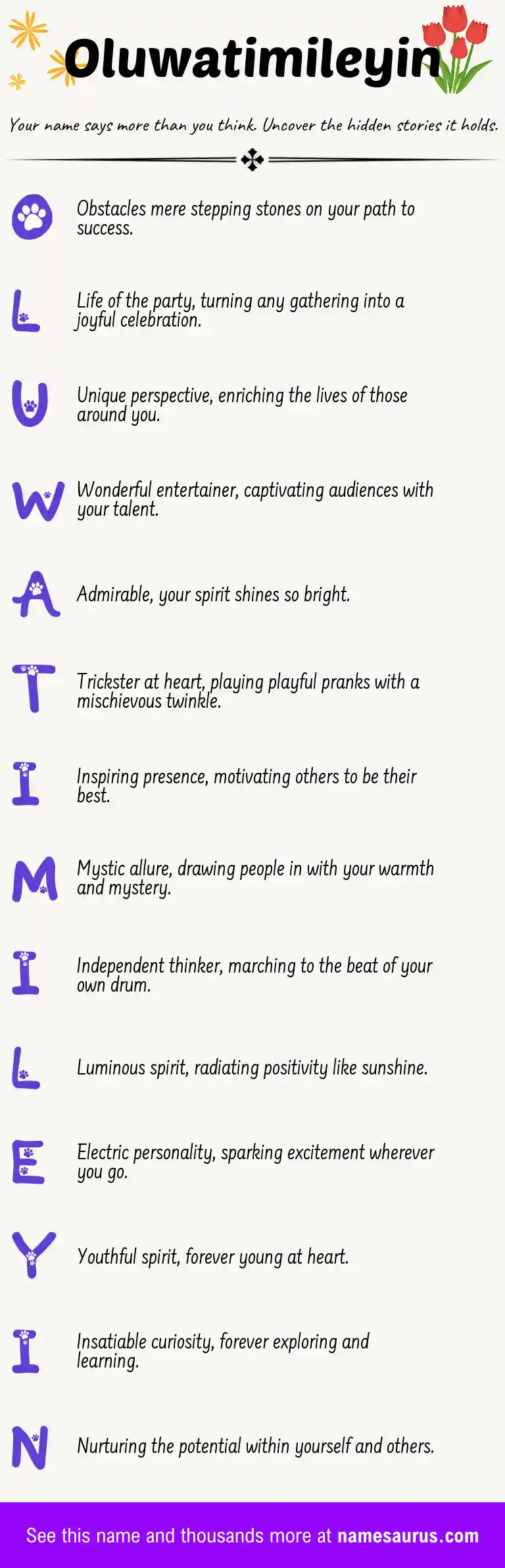 Acrostic poem about Oluwatimileyin.