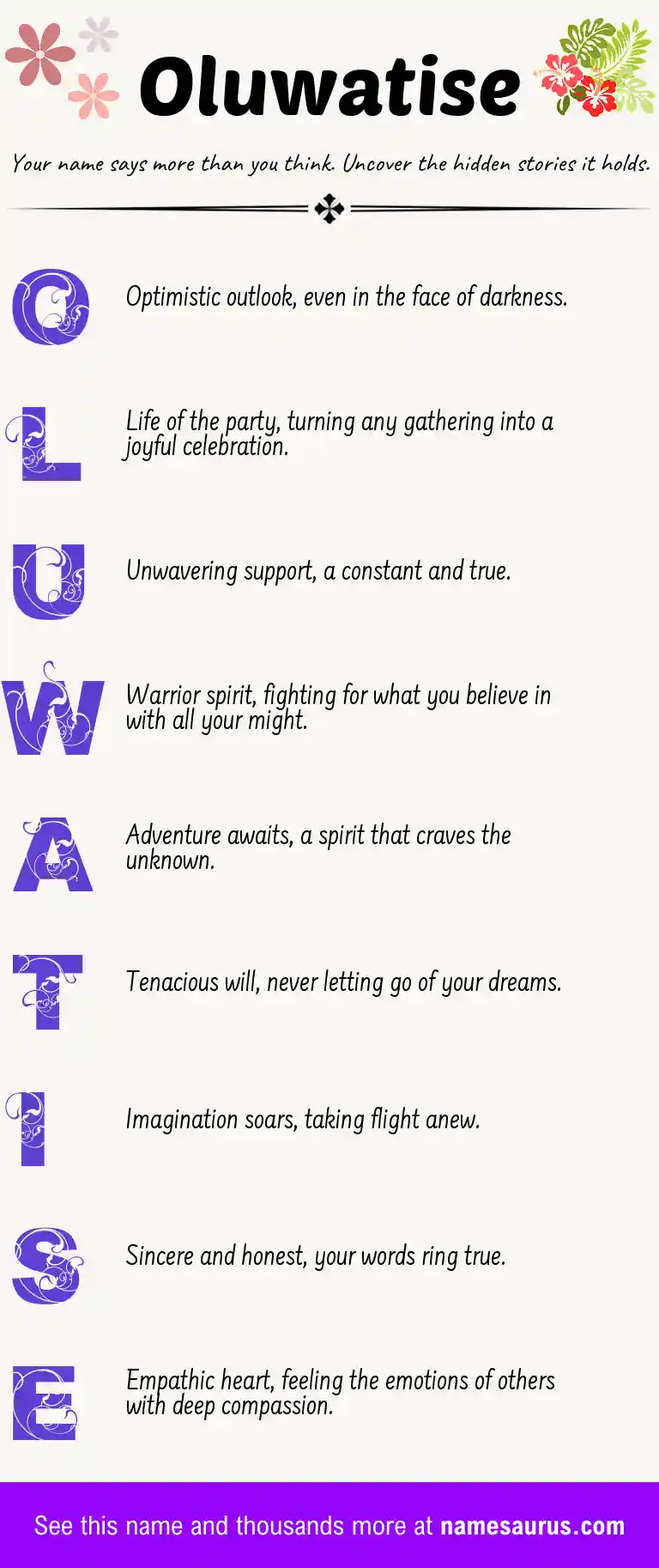 Acrostic poem about Oluwatise.